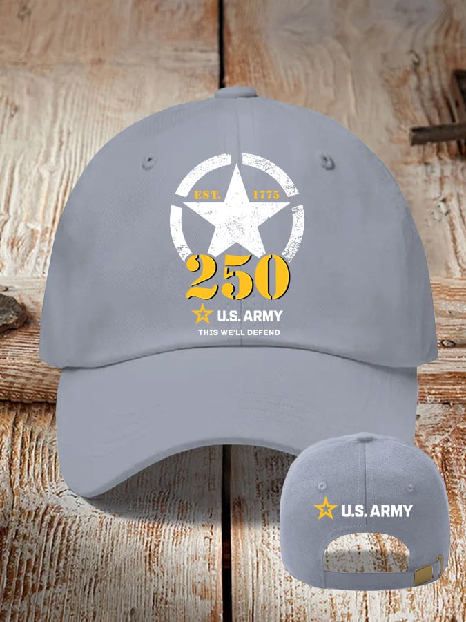 Retro U.S. Army 250th Anniversary This We'll Defend Est.1775 Print Baseball Cap