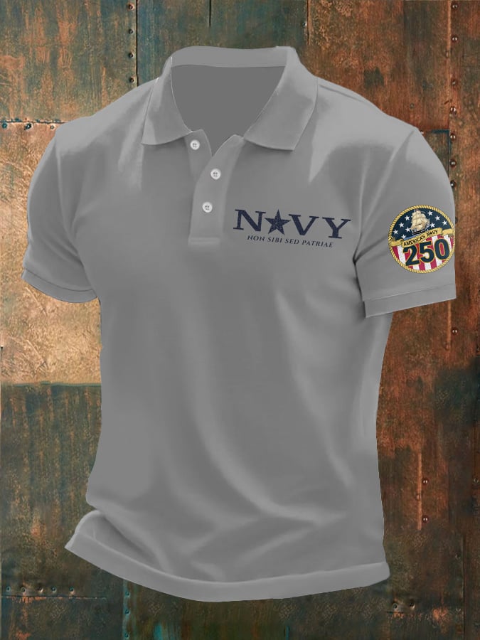 Man's Vintage America's Navy 250th Anniversary Non Sibi Sed Patriae Printed Polo Shirt