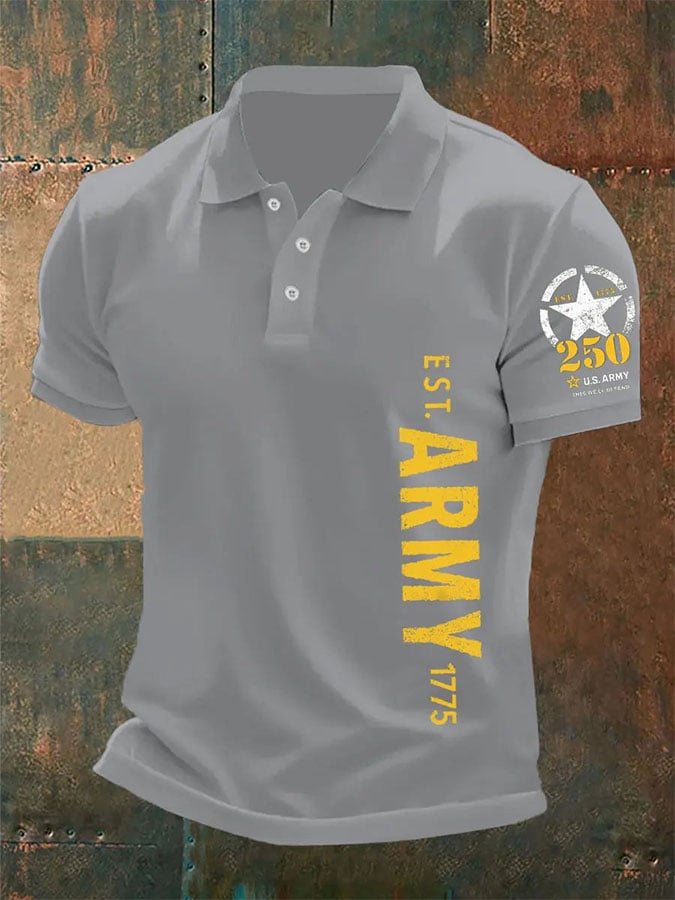 Man's Vintage U.S. Army 250th Anniversary This We'll Defend Est.1775 Printed Polo Shirt