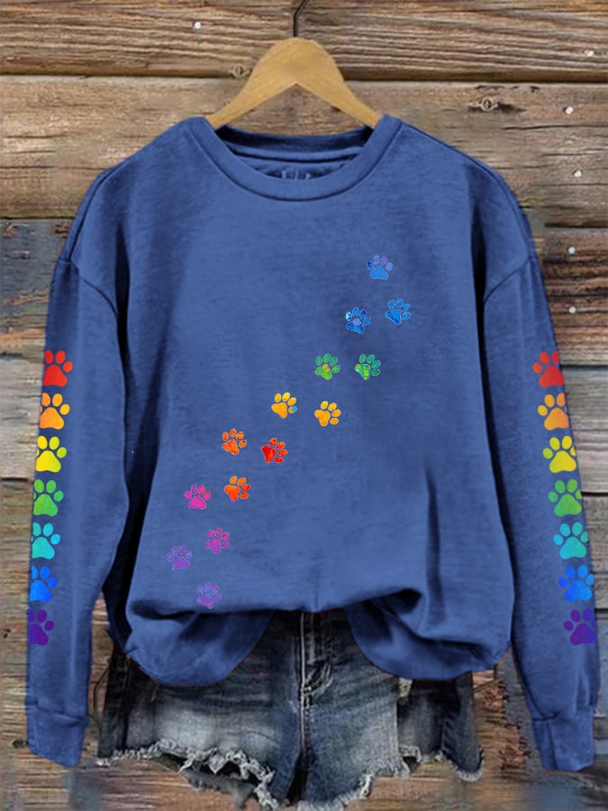 Women's colorful love dog paw print sweatshirt