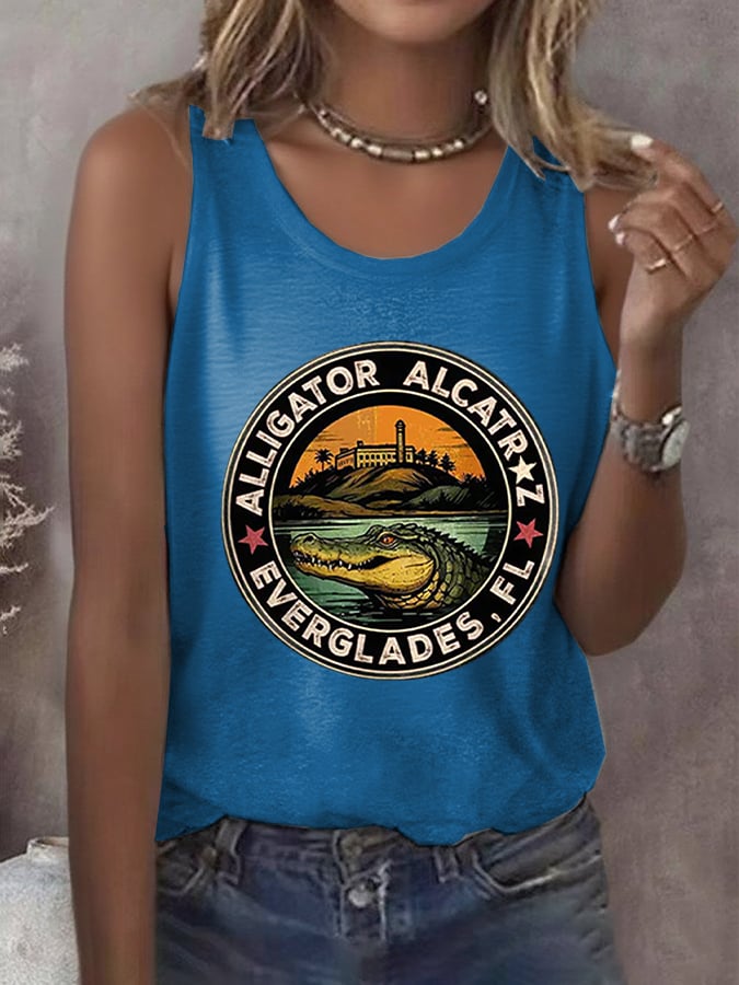 Women's Alligator Alcatraz Funny Florida Everglades Dark Humor Printed Vest