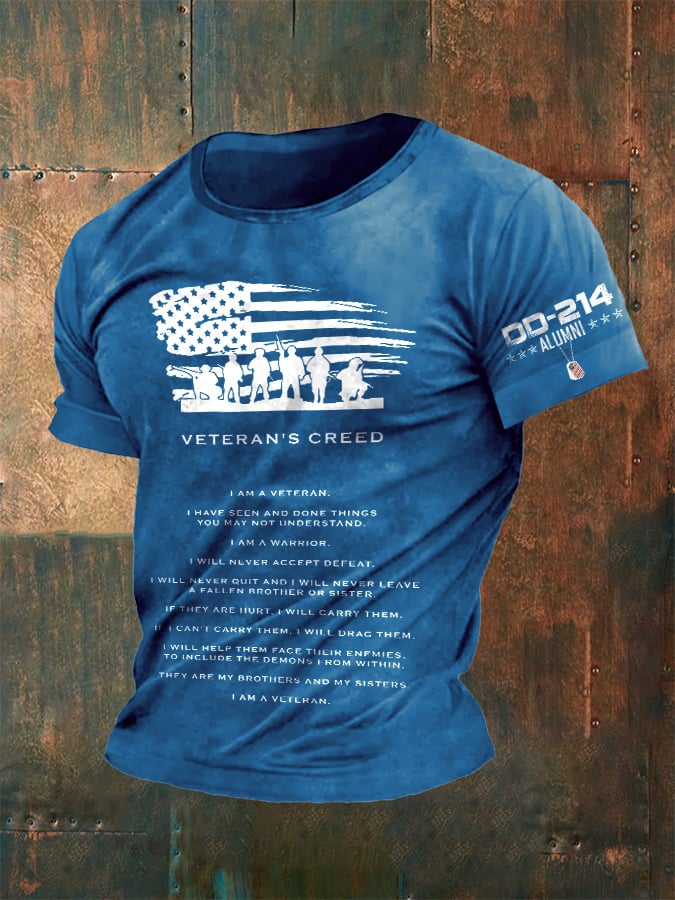 Men's Retro DD-214 Alumni Veteran's Creed I Am A Veteran. I Have Seen And Done Things You May Not Understand. I Am A Warrior. Print T-Shirt