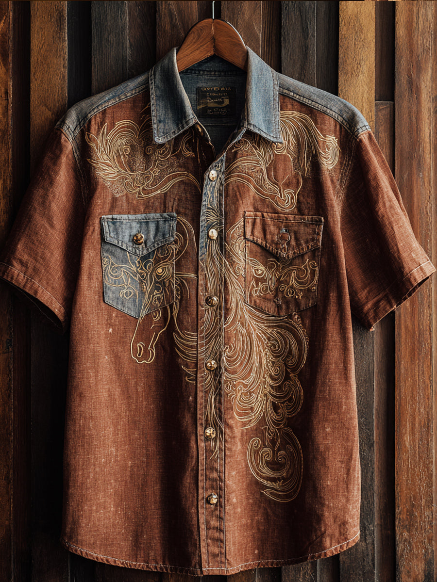 Vintage Western Art Floral Print Casual Shirt