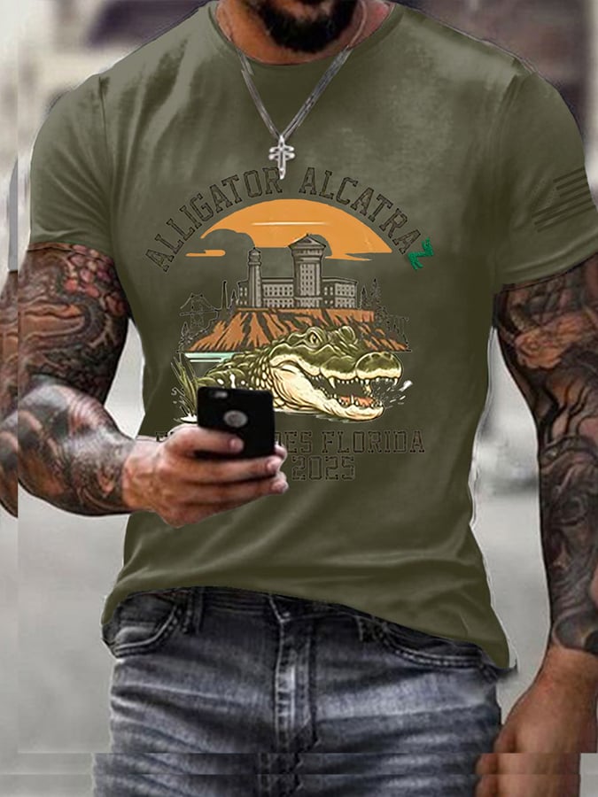Men's Alligator Alcatraz Print T-Shirt