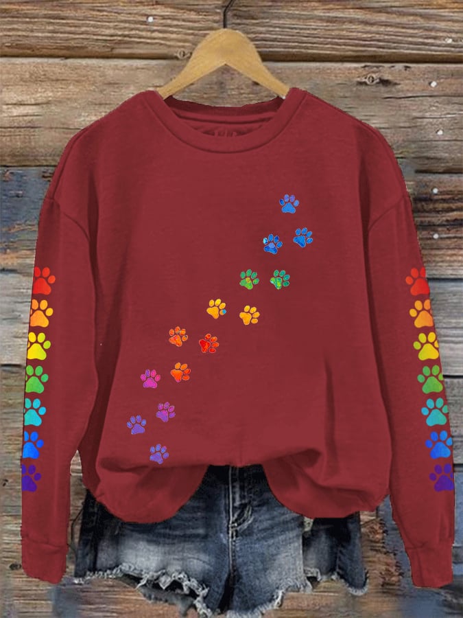 Women's colorful love dog paw print sweatshirt