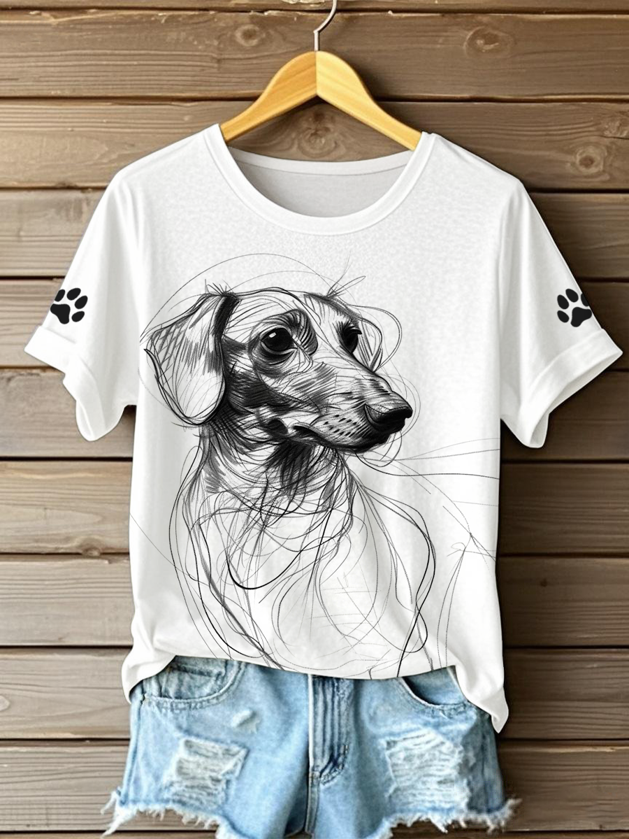 Women's Sketch Dachshund print T-shirts