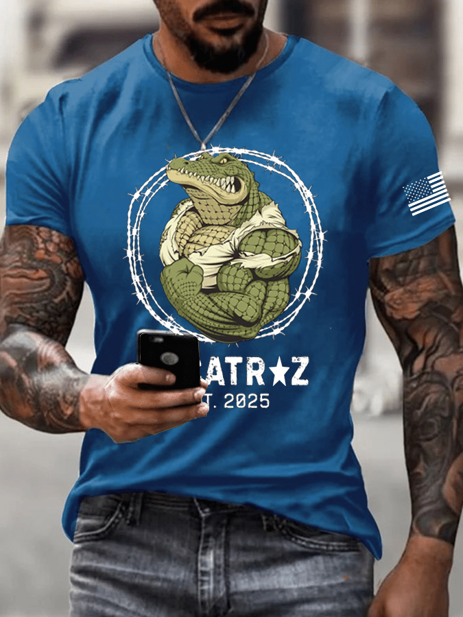 Men's Alligator Alcatraz Print Casual T-Shirt