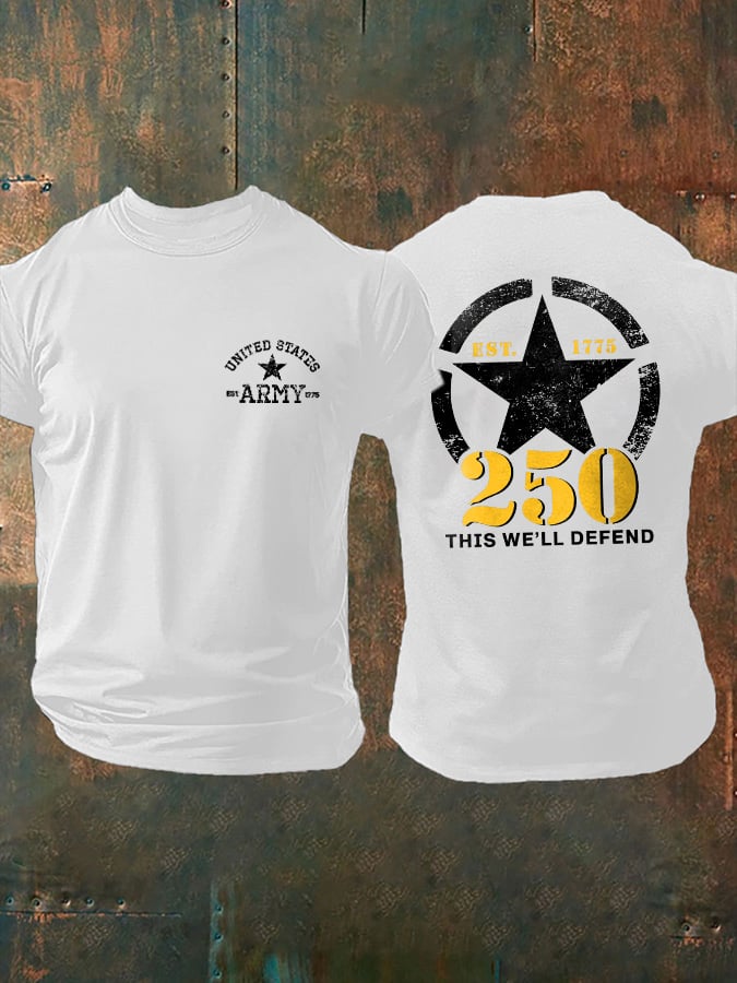 Retro Man's Vintage Independence Day United States Army 250th Anniversary This We'll Defend Print T-Shirt