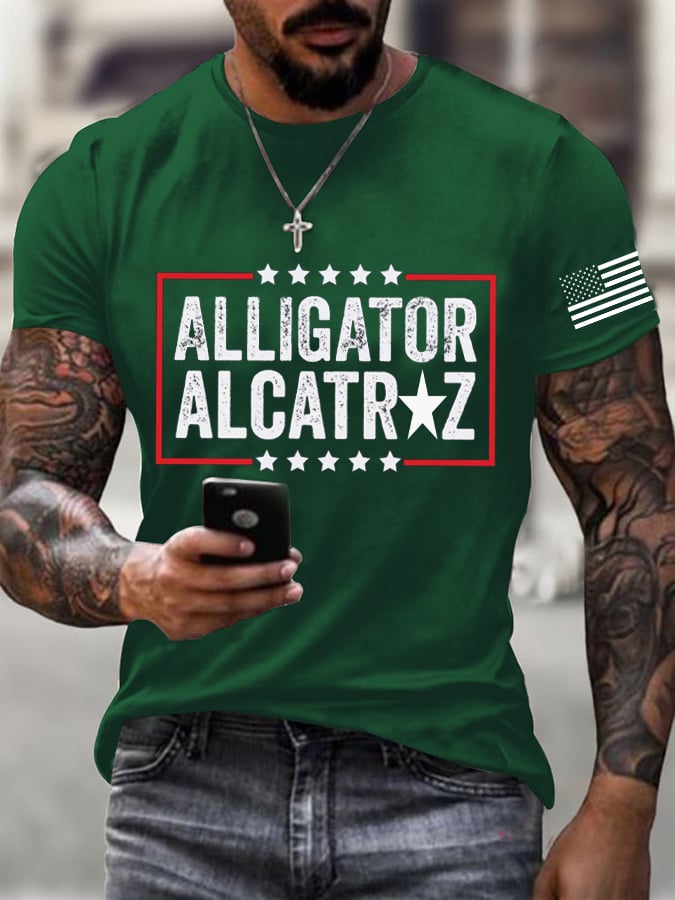 Men's Alligator Alcatraz Print Casual T-Shirt