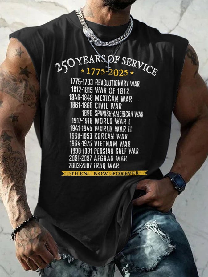 Retro Men's United States Army 250 Years Of Service 1775-2025 Then - Now - Forever Print Tops Tank