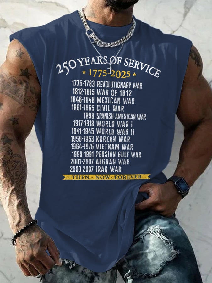Retro Men's United States Army 250 Years Of Service 1775-2025 Then - Now - Forever Print Tops Tank