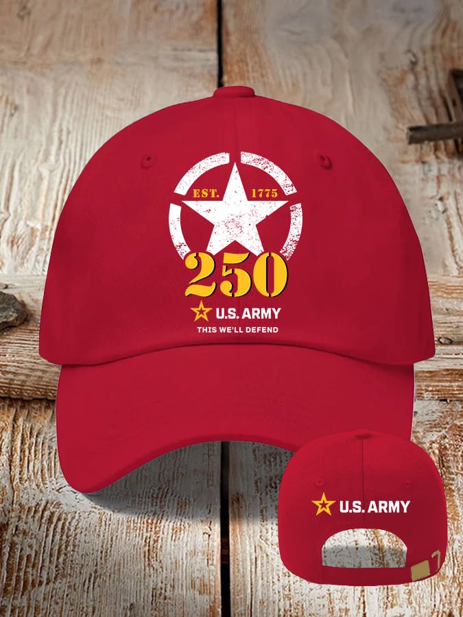 Retro U.S. Army 250th Anniversary This We'll Defend Est.1775 Print Baseball Cap