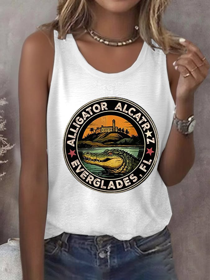 Women's Alligator Alcatraz Funny Florida Everglades Dark Humor Printed Vest