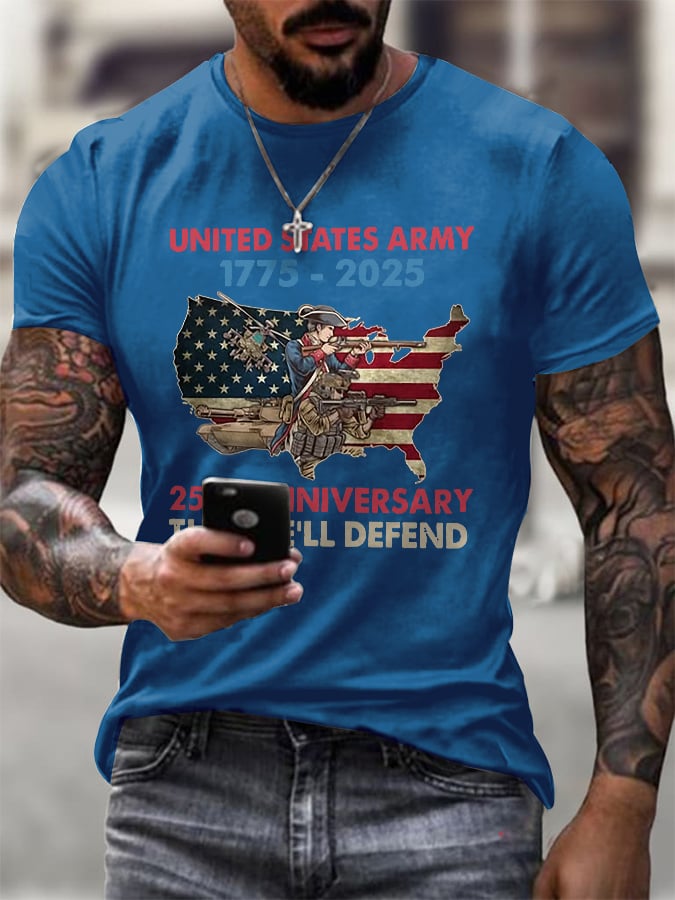 Men's Retro United States Army 1775 - 2025 250th Anniversary This We'll Defend Print T-Shirt