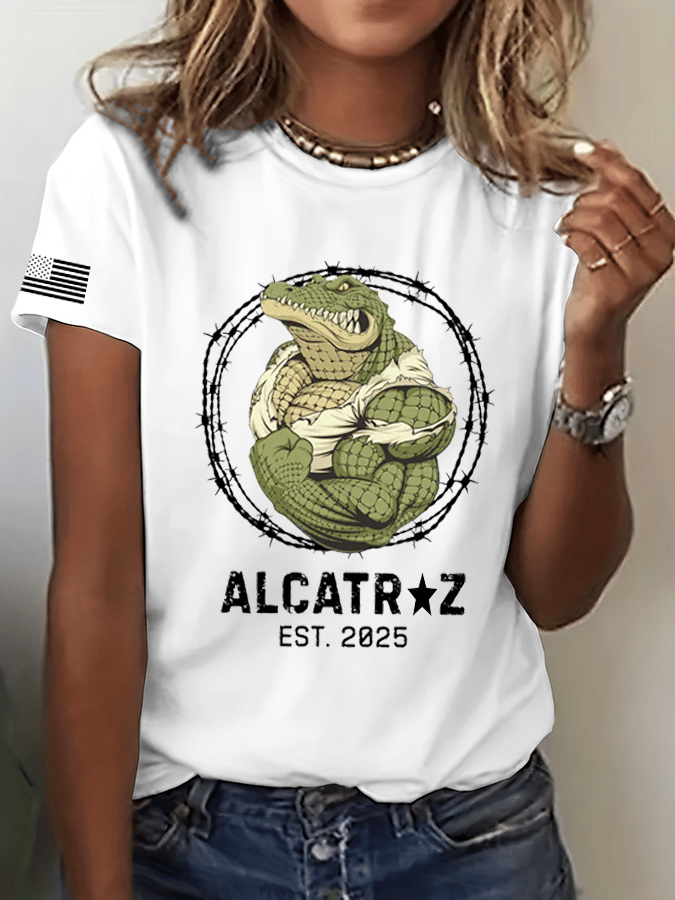 Women's Alligator Alcatraz Print Crew Neck T-Shirt