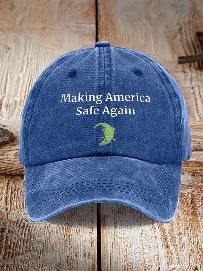 Unisex Distressed Washed Cotton Crocodile Alcatraz Make America Safe Again Printed Hat