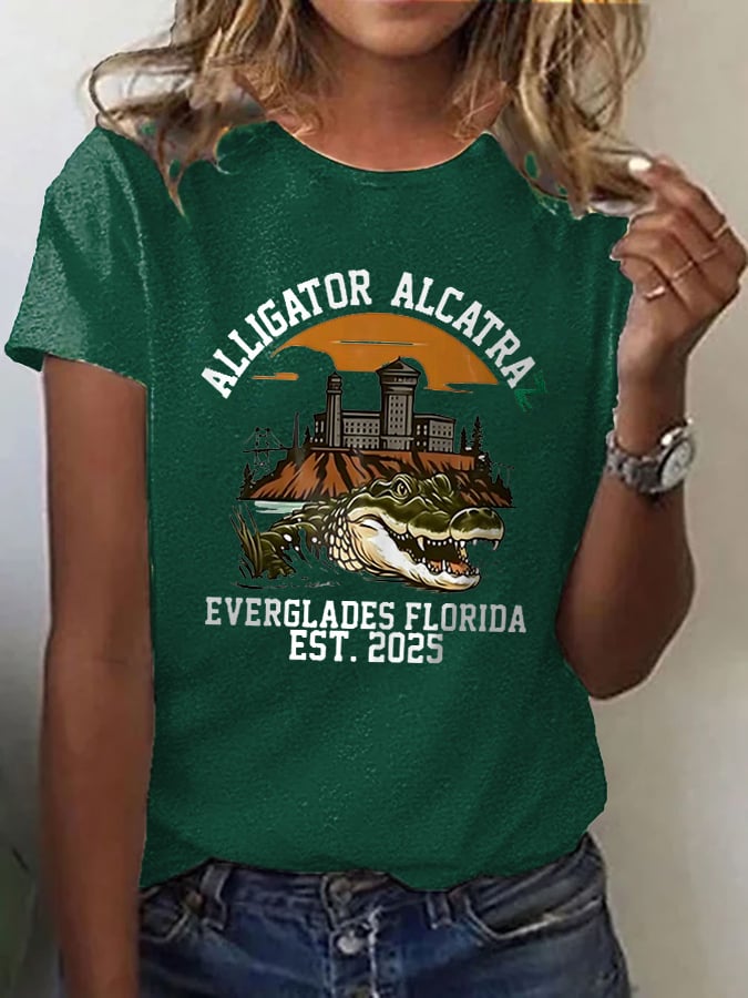 Women's Alligator Alcatraz Print T-shirt