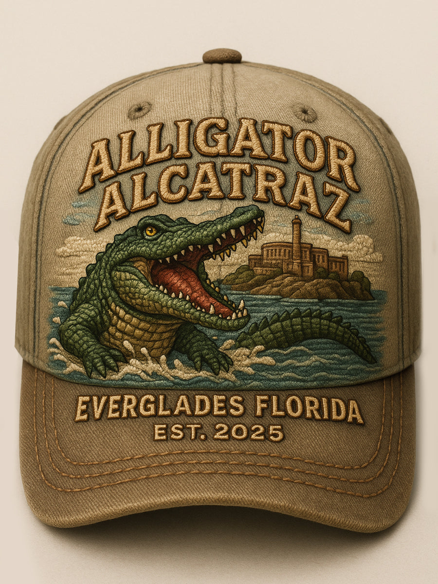 Retro Alligator Alcatraz Funny Florida Everglades Art Casual Prints Cap