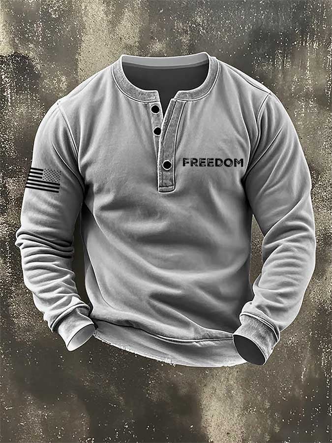 🔥Buy 3 Get 10% Off🔥Men's Retro Freedom Design Henley Neck Sweatshirt
