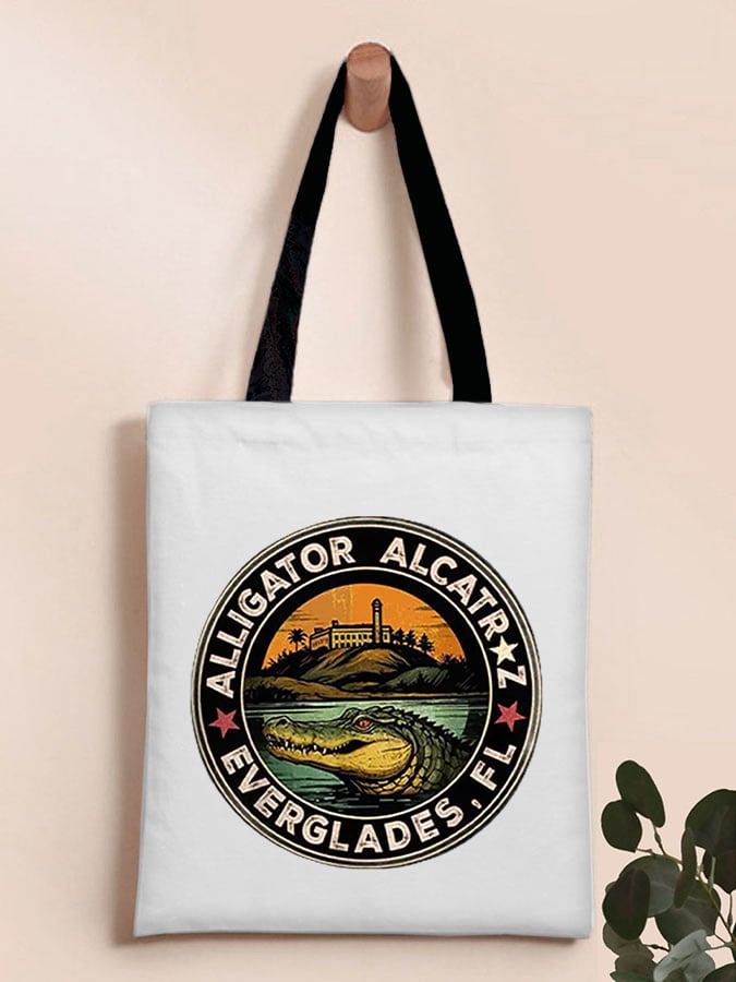 RetroAlligator Alcatraz Funny Florida Everglades Dark Humor Print Canvas Shoulder Bag