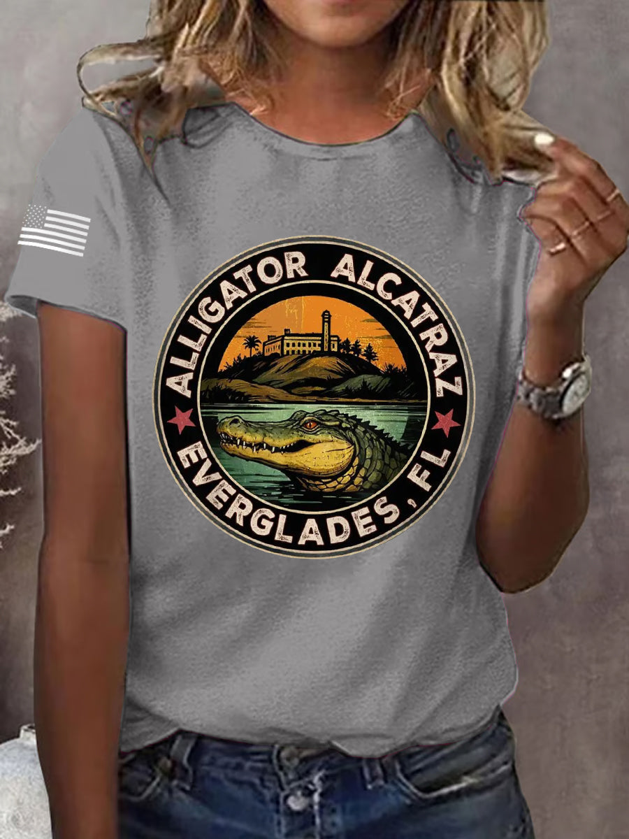 Women's Retro Alligator Alcatraz Funny Florida Everglades Dark Humor Tee