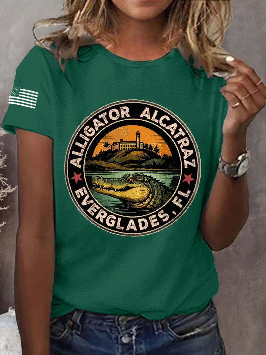 Women's Retro Alligator Alcatraz Funny Florida Everglades Dark Humor Tee
