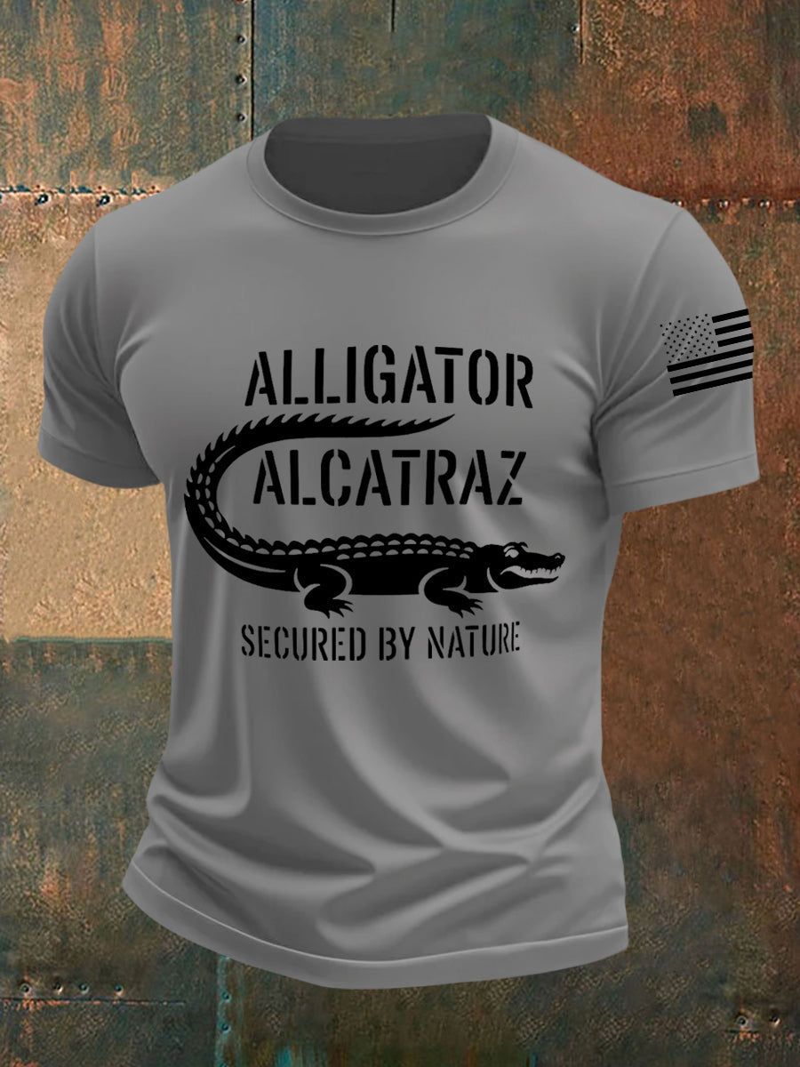 Men's Retro Alligator Alcatraz Funny Florida Everglades Dark Humor Tee