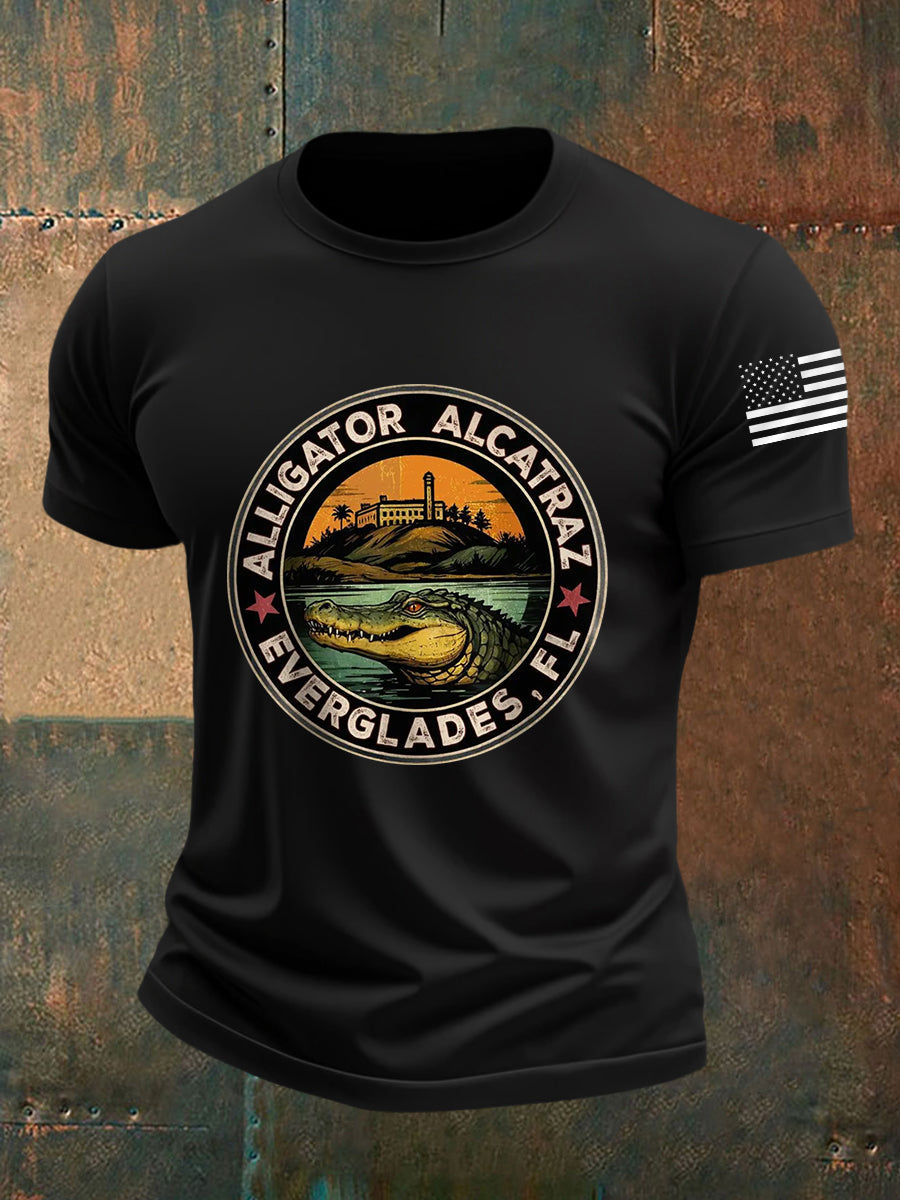 Men's Retro Alligator Alcatraz Funny Florida Everglades Dark Humor Tee