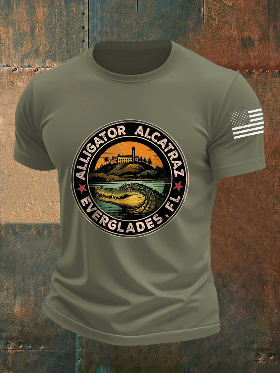 Men's Retro Alligator Alcatraz Funny Florida Everglades Dark Humor Tee