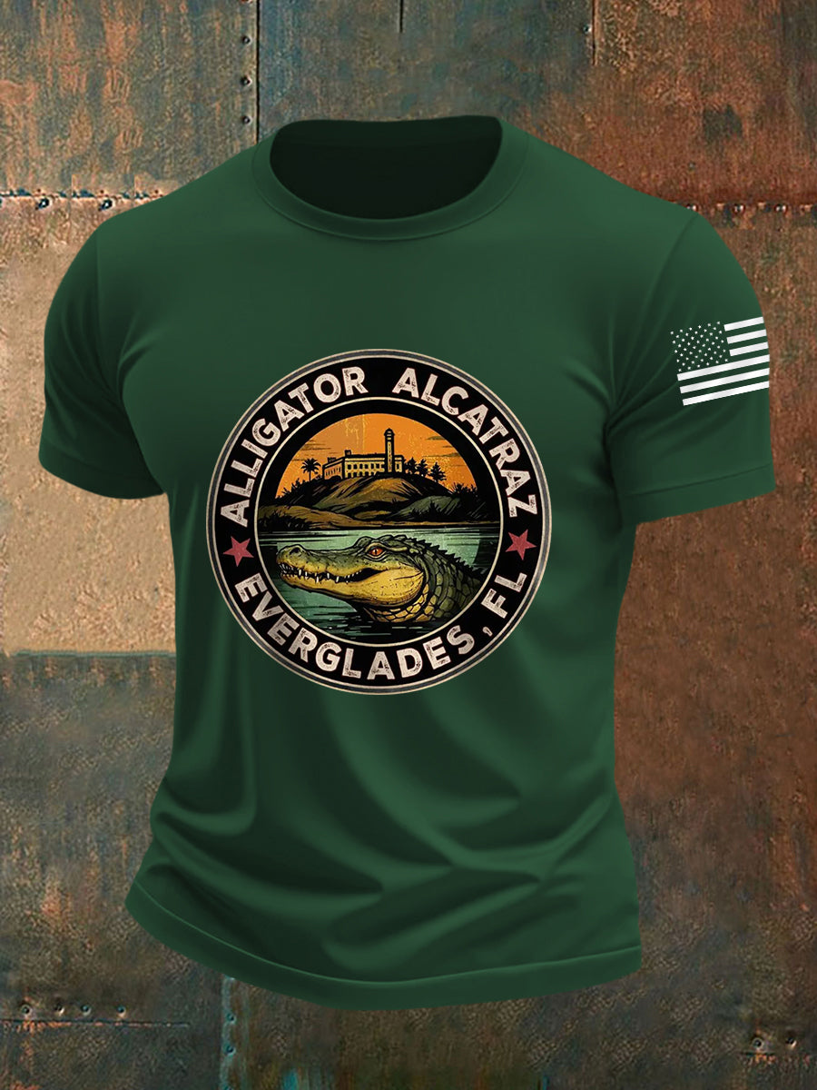 Men's Retro Alligator Alcatraz Funny Florida Everglades Dark Humor Tee