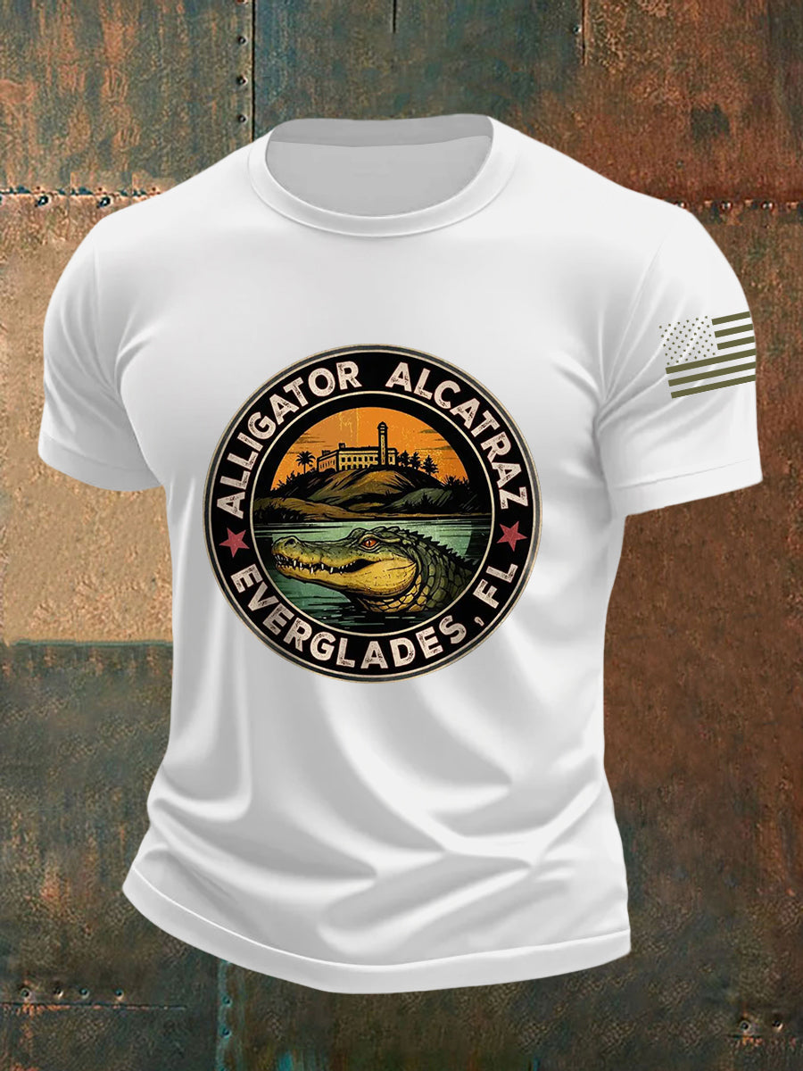 Men's Retro Alligator Alcatraz Funny Florida Everglades Dark Humor Tee