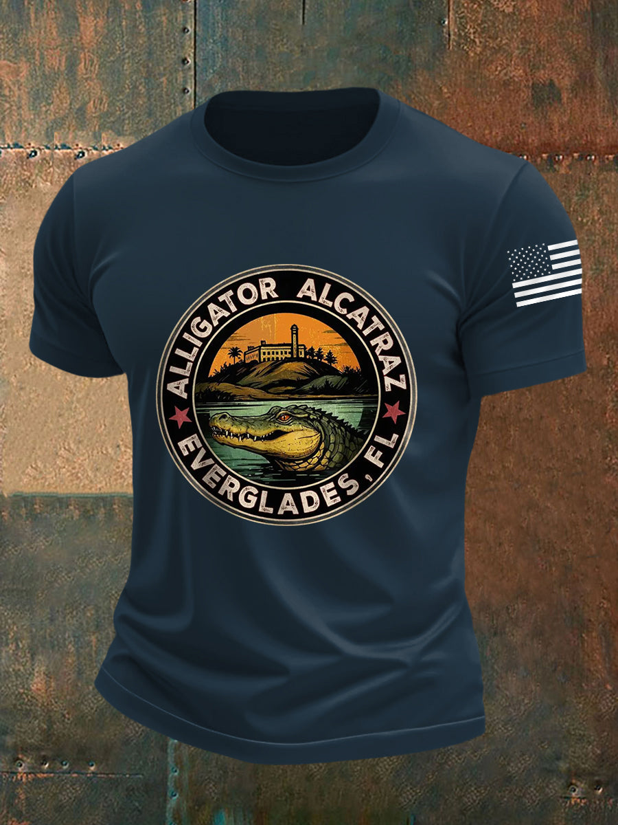 Men's Retro Alligator Alcatraz Funny Florida Everglades Dark Humor Tee