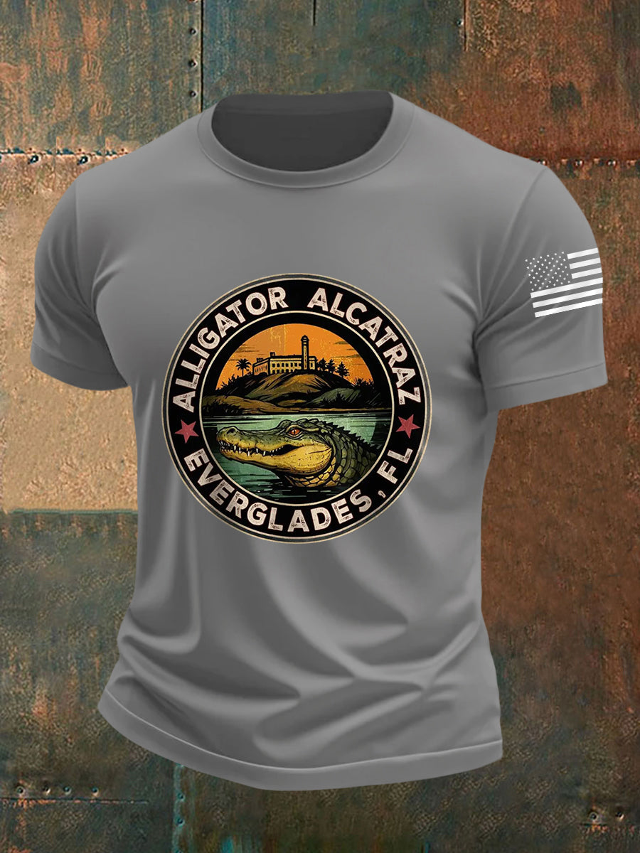 Men's Retro Alligator Alcatraz Funny Florida Everglades Dark Humor Tee