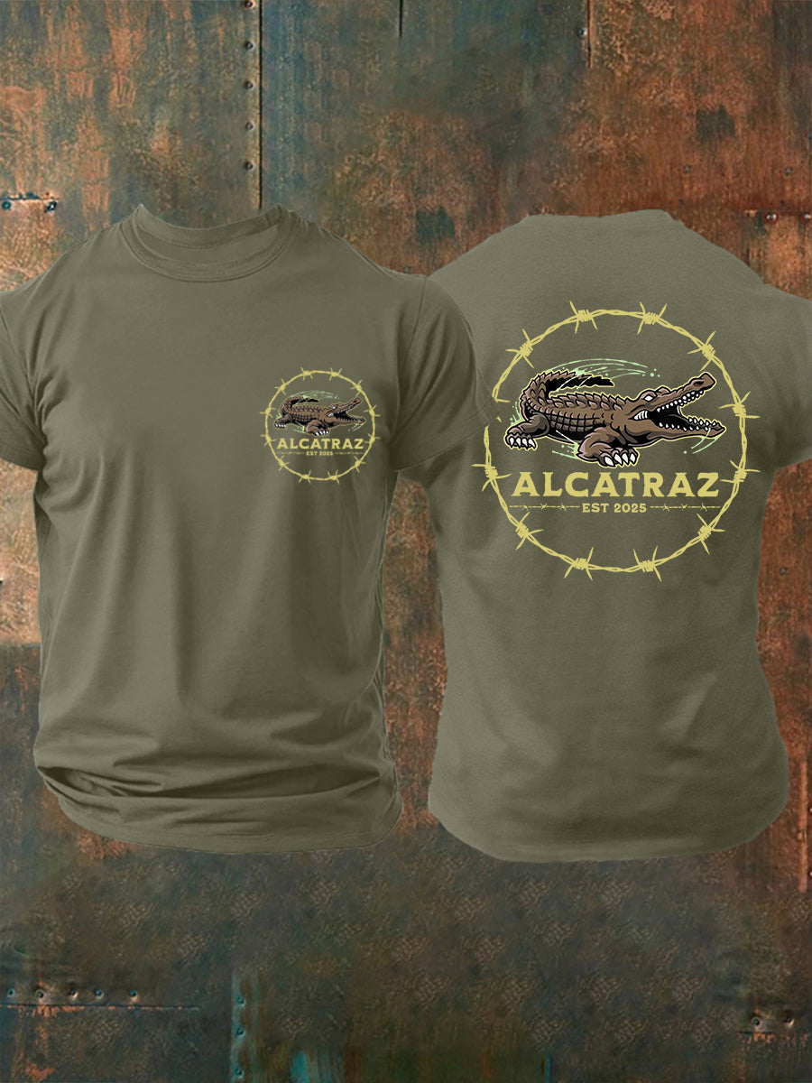 Men's Retro Alligator Alcatraz Funny Florida Everglades Dark Humor Tee