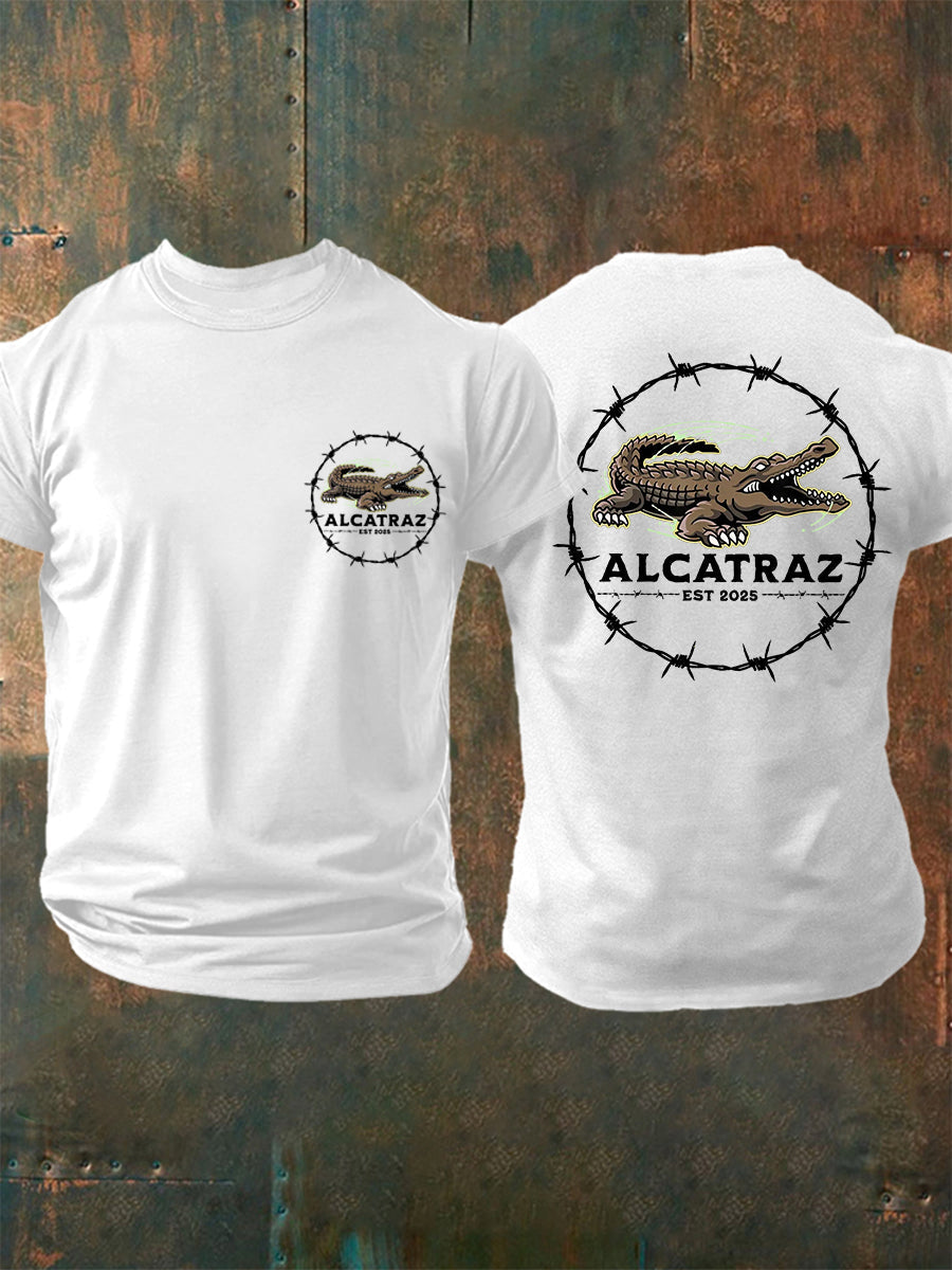Men's Retro Alligator Alcatraz Funny Florida Everglades Dark Humor Tee