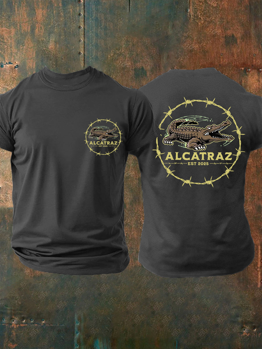 Men's Retro Alligator Alcatraz Funny Florida Everglades Dark Humor Tee