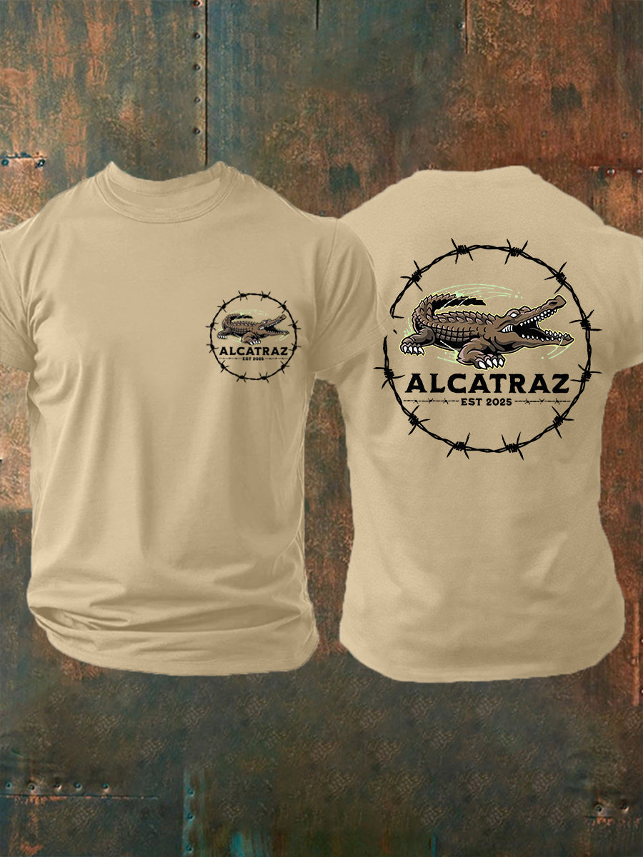 Men's Retro Alligator Alcatraz Funny Florida Everglades Dark Humor Tee
