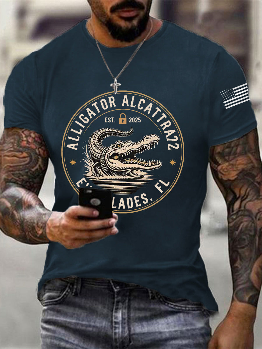 Men's Retro Alligator Alcatraz Funny Florida Everglades Dark Humor Tee