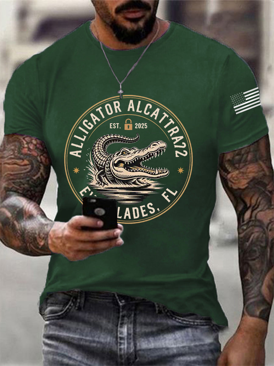 Men's Retro Alligator Alcatraz Funny Florida Everglades Dark Humor Tee