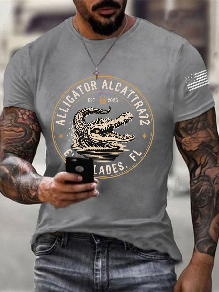 Men's Retro Alligator Alcatraz Funny Florida Everglades Dark Humor Tee