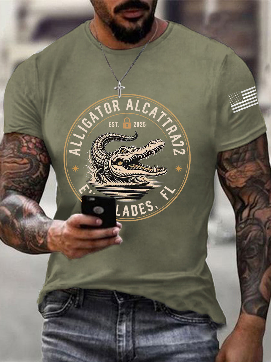 Men's Retro Alligator Alcatraz Funny Florida Everglades Dark Humor Tee