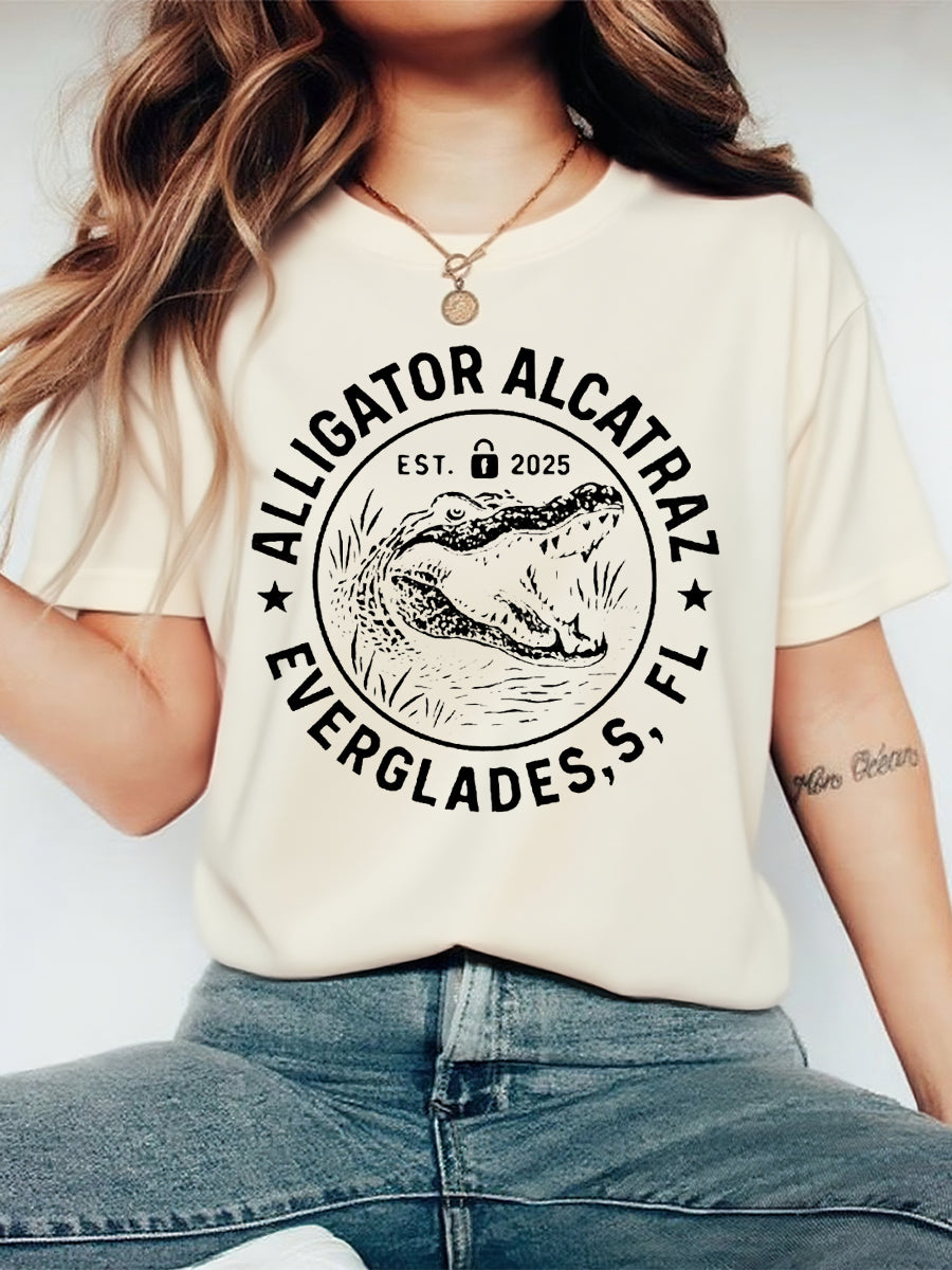 Women's Retro Alligator Alcatraz Funny Florida Everglades Dark Humor Tee
