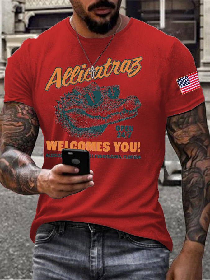 Men's Alligator Alcatraz Funny Florida Everglades Dark Humor Printed T-shirt