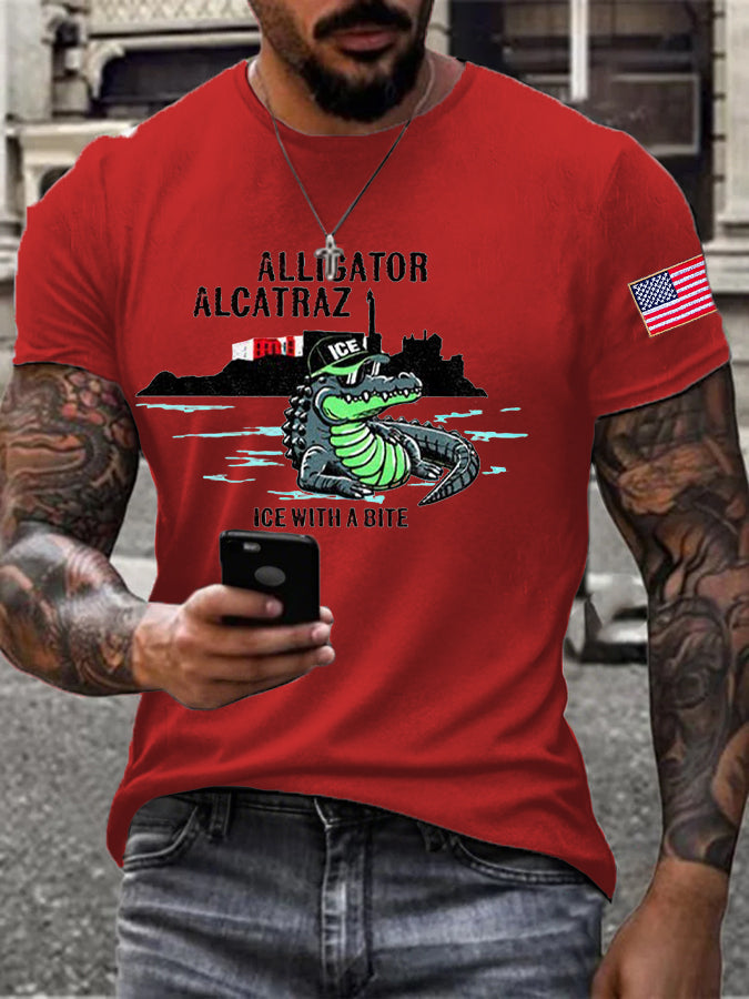 Men's Alligator Alcatraz Funny Florida Everglades Dark Humor Printed T-shirt