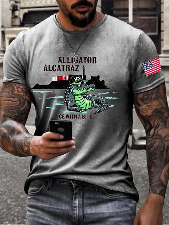 Men's Alligator Alcatraz Funny Florida Everglades Dark Humor Printed T-shirt