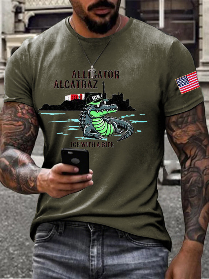 Men's Alligator Alcatraz Funny Florida Everglades Dark Humor Printed T-shirt