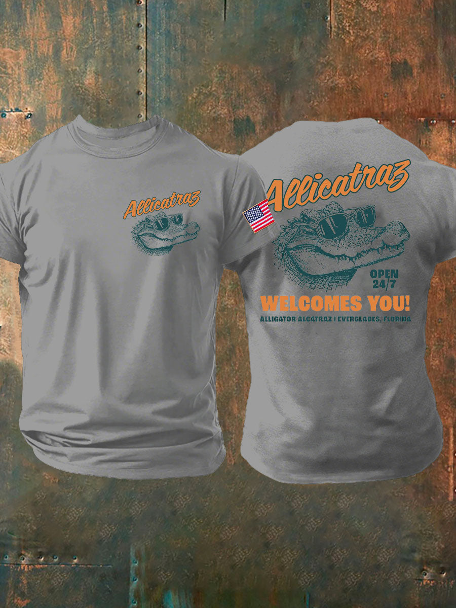 Men's Alligator Alcatraz Funny Florida Everglades Dark Humor Printed T-shirt
