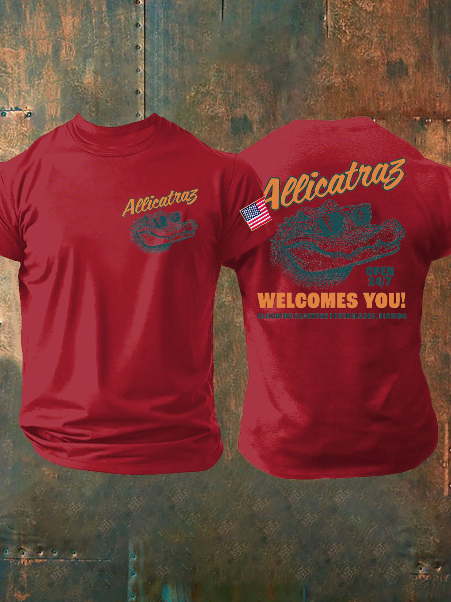 Men's Alligator Alcatraz Funny Florida Everglades Dark Humor Printed T-shirt