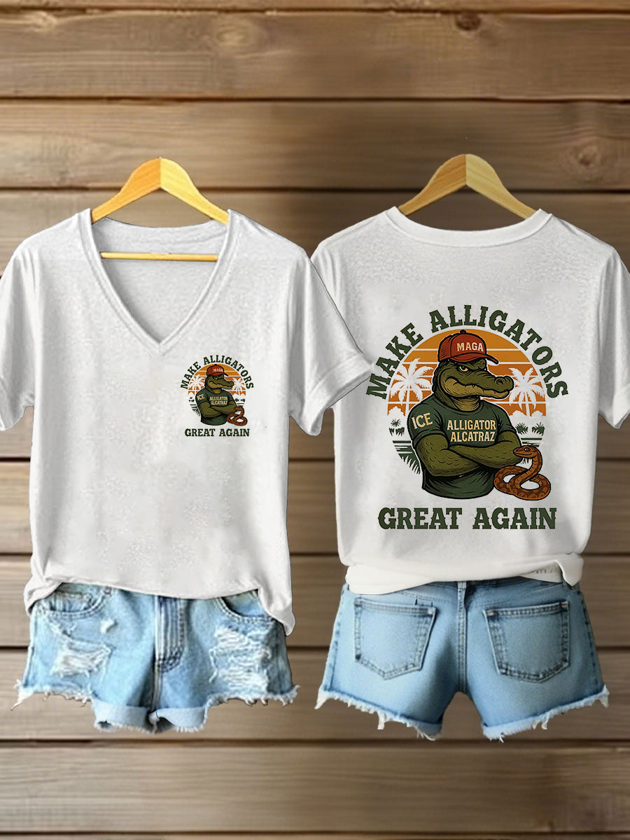 Women's Retro Alligator Alcatraz Funny Florida Everglades Dark Humor Short Sleeve Tee