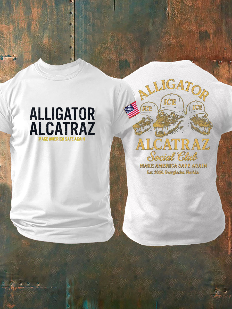 Men's Unisex Retro Alligator Alcatraz Funny Florida Everglades Dark Humor T-shirt